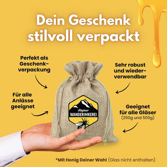 Dein Geschenk stilvoll verpackt: Geschenksäckchen von der Allgäuer Wanderimkerei