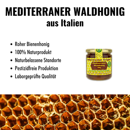 Mediterraner Waldhonig 500g aus Italien von der Allgäuer Wanderimkerei, roher Bienenhonig