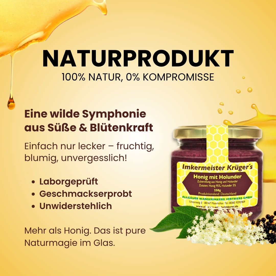 Honig mit Holunder 250g aus Deutschland von der Allgäuer Wanderimkerei