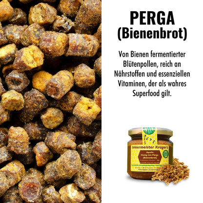 Apollo Honig 250g von der Allgäuer Wanderimkerei mit Perga (Bienenbrot), von Bienen fermentierter Blütenpollen