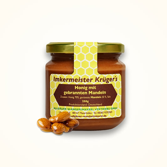 Leckerer Honig mit gebrannten Mandeln 250g von der Allgäuer Wanderimkerei