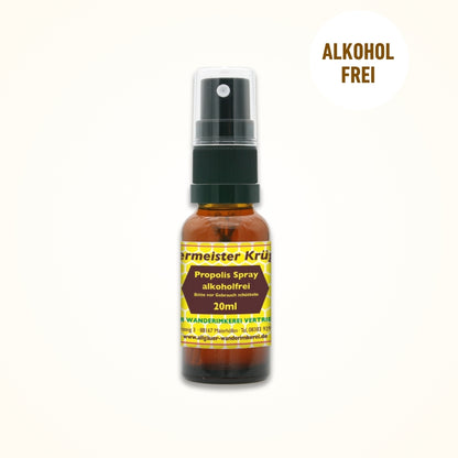 Propolis Spray alkoholfrei 20 ml mit Sprühkopf und Hinweis alkoholfrei