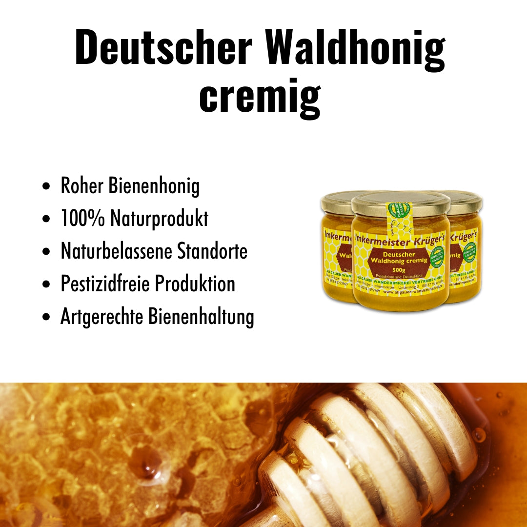 reiner Deutscher Waldhonig cremig 500g von der Allgäuer Wanderimkerei, aus naturbelassenen Standorten und pestizidfreier Produktion