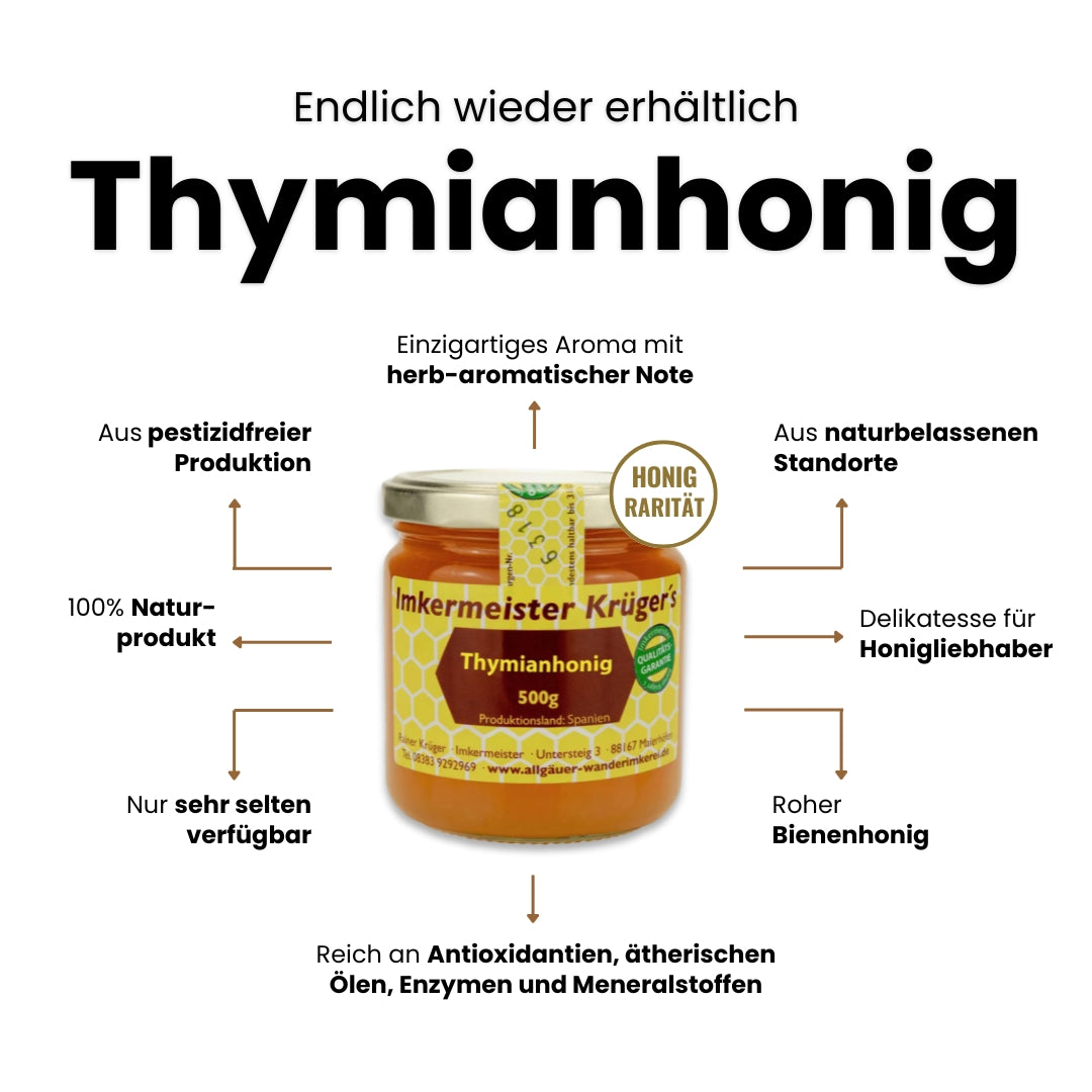 roher Thymianhonig aus Spanien im 500g-Glas von der Allgäuer Wanderimkerei, 