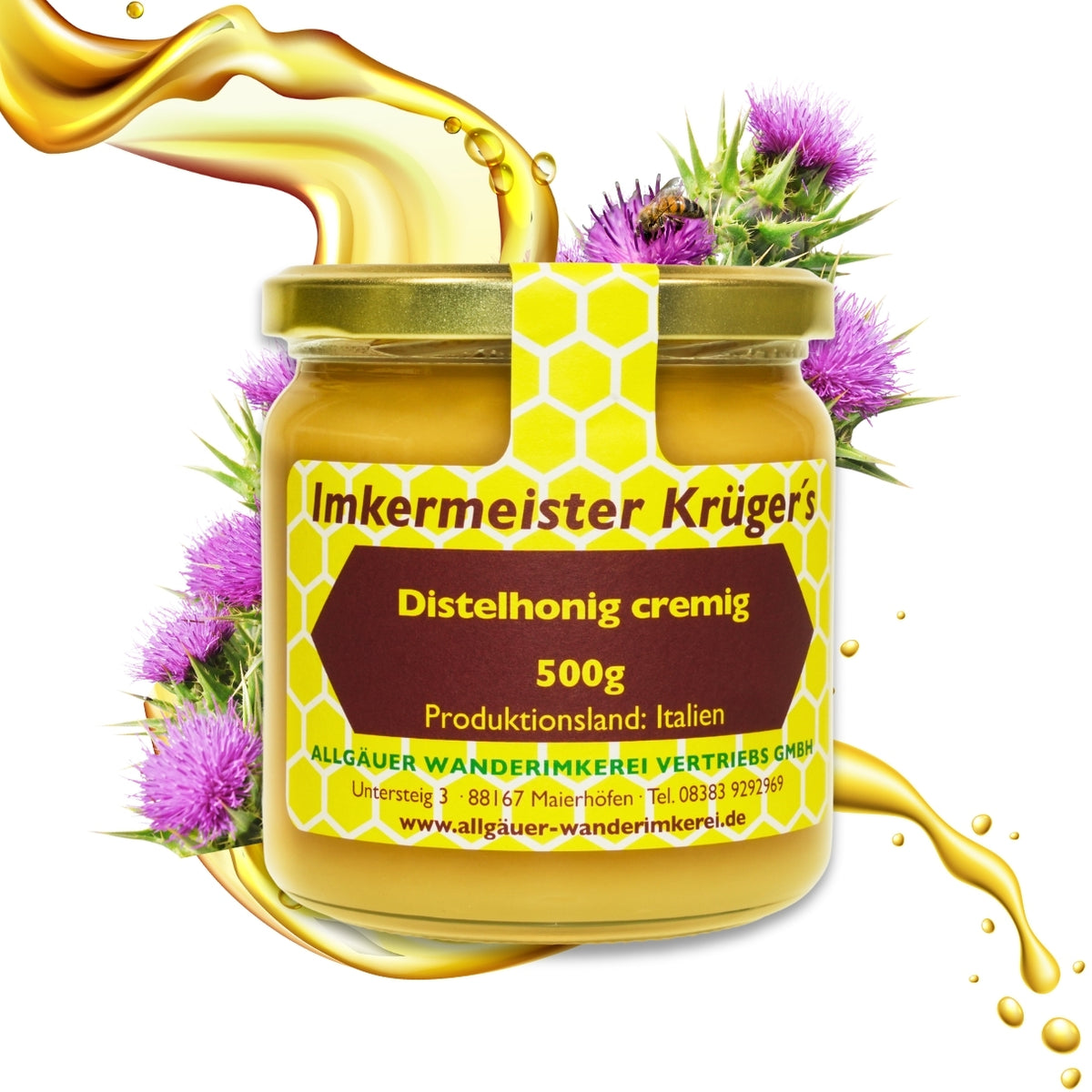 Seltener Distelhonig cremig (500g) aus Italien von der Allgäuer Wanderimkerei