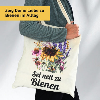 Baumwolltasche Sein nett zu Bienen von der Allgäuer Wanderimkerei