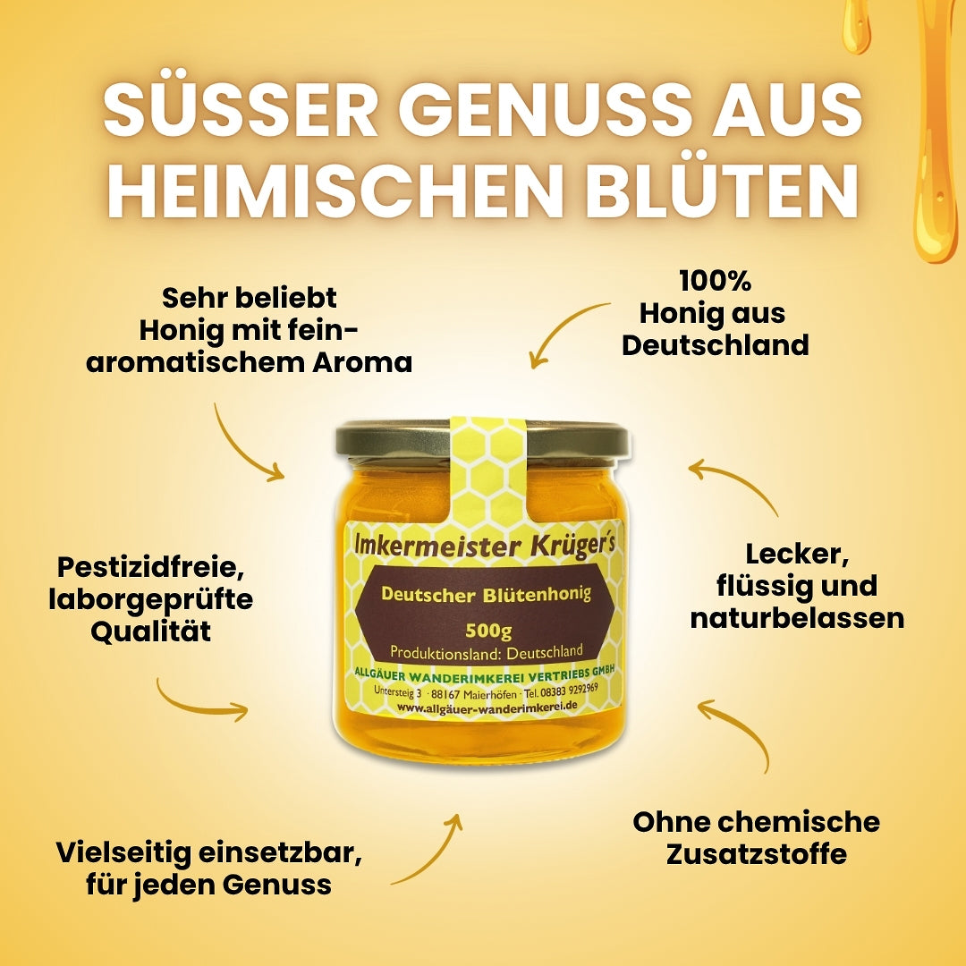 Deutscher Blütenhonig (500g) von der Allgäuer Wanderimkerei