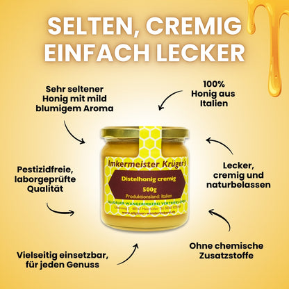Seltener Distelhonig cremig (500g) aus Italien von der Allgäuer Wanderimkerei