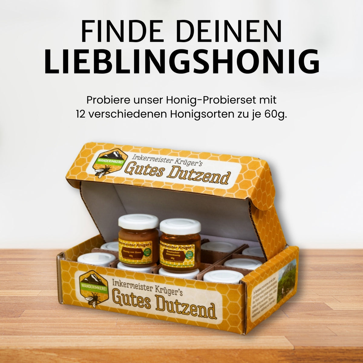 Gutes Dutzend Honigprobierset mit 12 verschiedenen Honigsorten zu je 60g von der Allgäuer Wanderimkerei