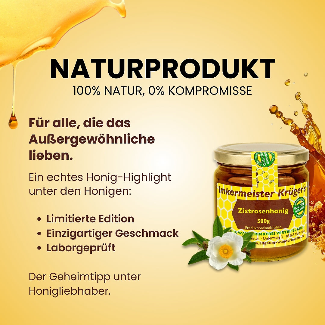 Seltener Zistrosenhonig 500g aus Italien von der Allgäuer Wanderimkerei