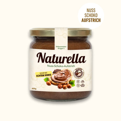 Naturella Nuss-Schoko-Aufstrich mit Imkerhonig gesüßt & echter Bourbon-Vanille verfeinert, 400g, Ohne Palmöl mit Honig gesüßt, Allgäuer Wanderimkerei