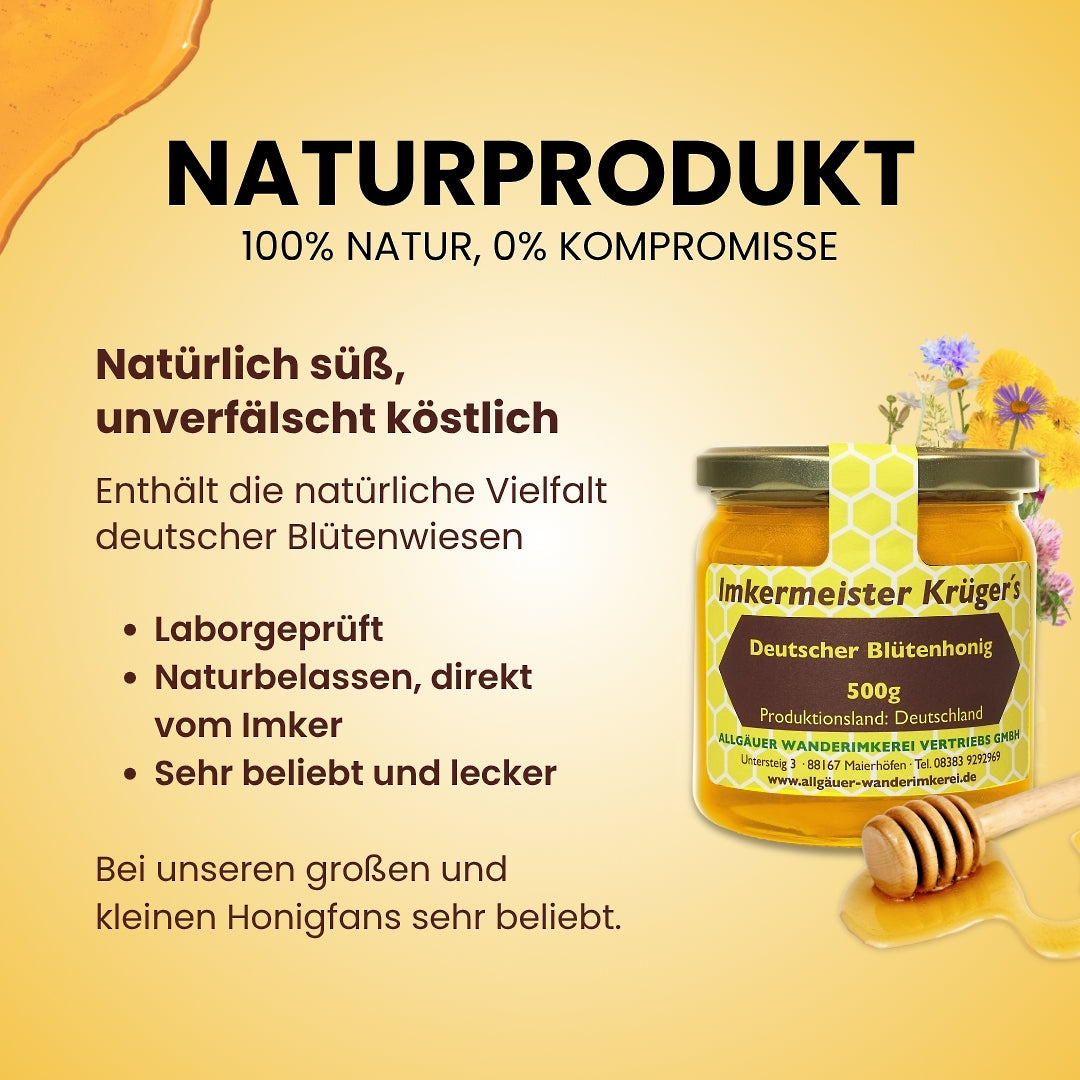 Deutscher Blütenhonig (500g) von der Allgäuer Wanderimkerei