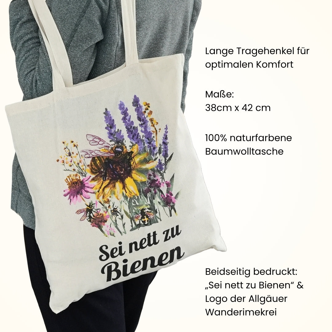 Baumwolltasche Sein nett zu Bienen von der Allgäuer Wanderimkerei