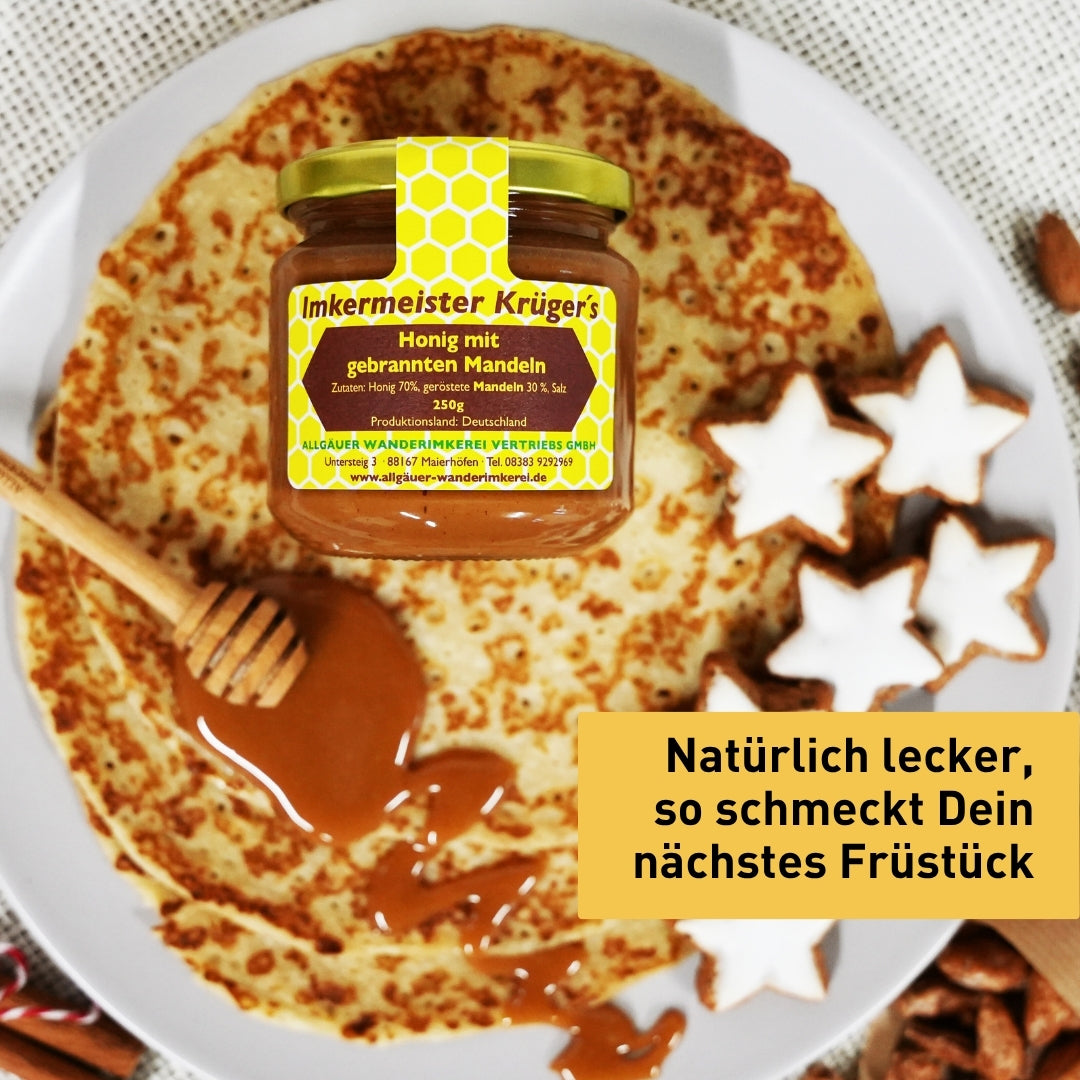 Leckerer Honig mit gebrannten Mandeln 250g von der Allgäuer Wanderimkerei