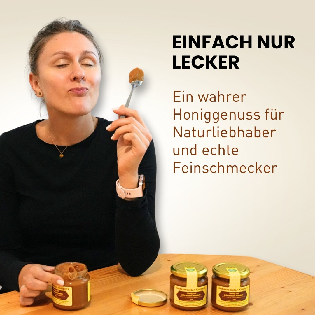 Leckerer Honig mit gebrannten Mandeln 250g von der Allgäuer Wanderimkerei