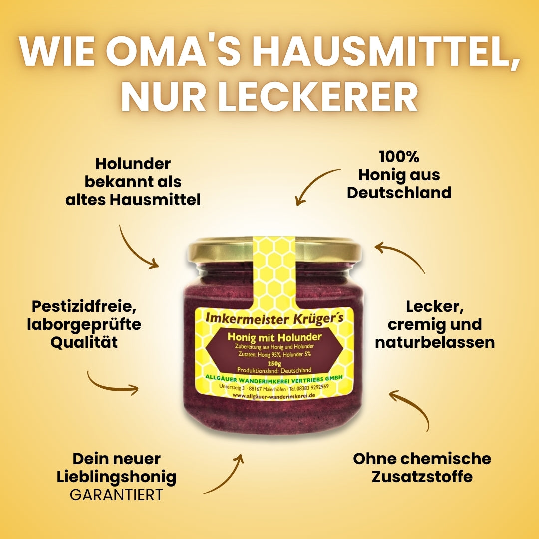 Honig mit Holunder 250g aus Deutschland von der Allgäuer Wanderimkerei