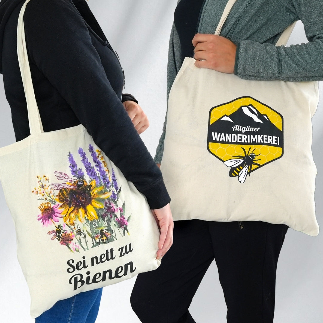 Baumwolltasche „Sei nett zu Bienen“ von der Allgäuer Wanderimkerei