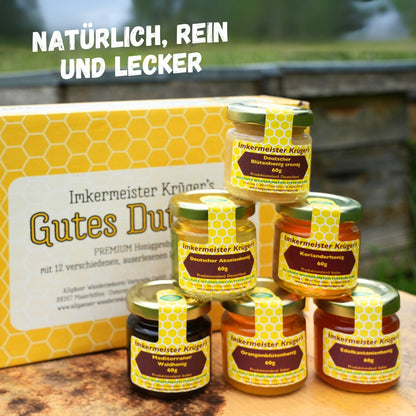 Gutes Dutzend Honigprobierset mit 12 verschiedenen Honigsorten zu je 60g von der Allgäuer Wanderimkerei