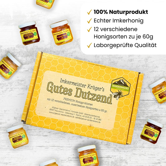 Gutes Dutzend Honigprobierset mit 12 verschiedenen Honigsorten zu je 60g von der Allgäuer Wanderimkerei