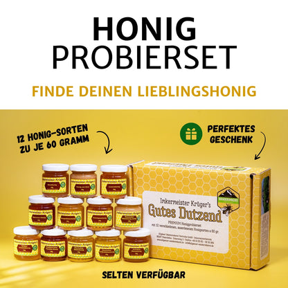 Gutes Dutzend Honigprobierset mit 12 verschiedenen Honigsorten zu je 60g von der Allgäuer Wanderimkerei