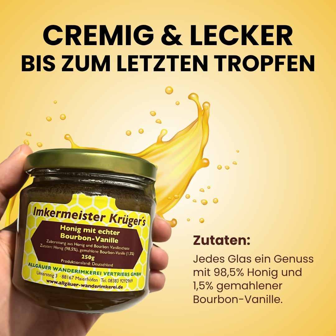Leckerer Honig mit echter Bourbon-Vanille, direkt vom Imker