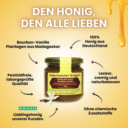 Leckerer Honig mit echter Bourbon-Vanille, direkt vom Imker