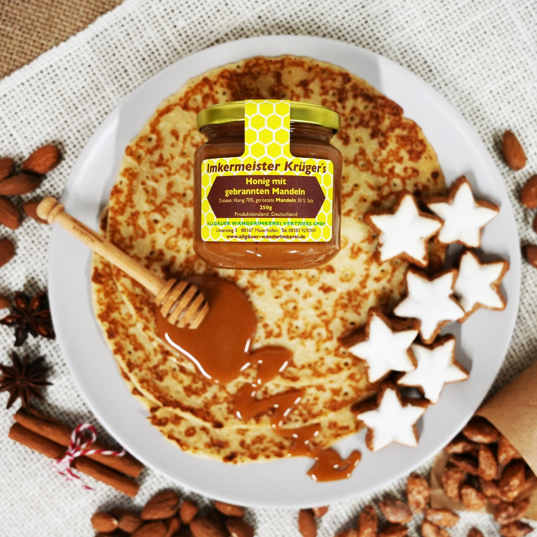 Honig mit gebrannten Mandeln 250g von der Allgäuer Wanderimkerei zu Weihnachten