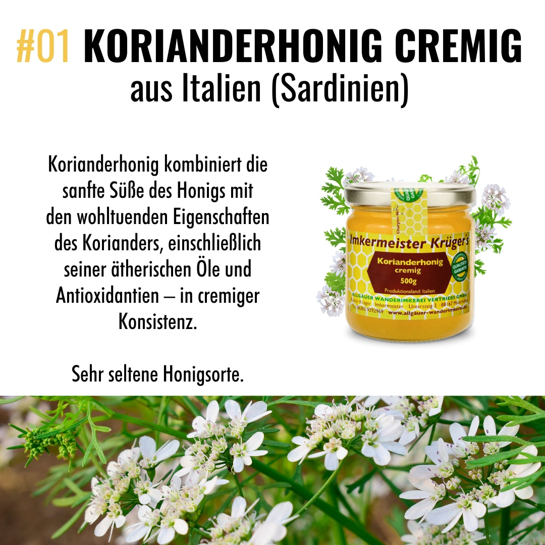 Kräuterhonig-Bundle besteht aus 01 Korianderhonig cremig 500g von der Allgäuer Wanderimkerei