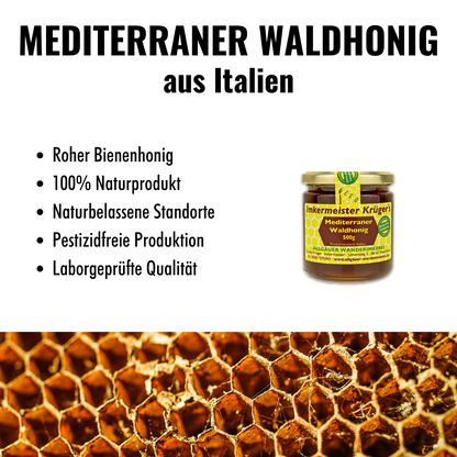 Mediterraner Waldhonig 500g aus Italien von der Allgäuer Wanderimkerei, roher Bienenhonig