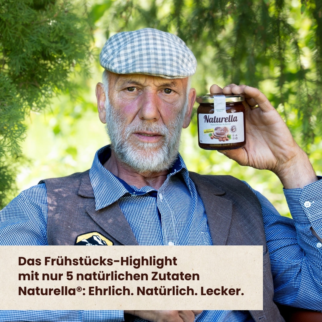 Naturella Nuss-Schoko-Aufstrich mit Imkerhonig gesüßt & echter Bourbon-Vanille verfeinert, Ohne Palmöl umit Honig gesüßt, Allgäuer Wanderimkerei mit Imkermeister Rainer Krüger