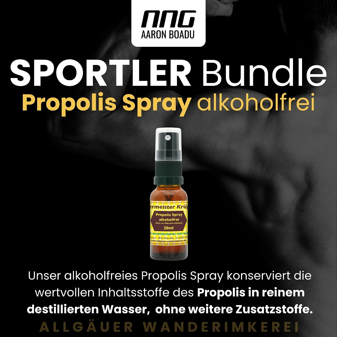 Sportler-Bundle: Propolis Spray alkoholfrei 20ml mit reinem destillierten Wasser