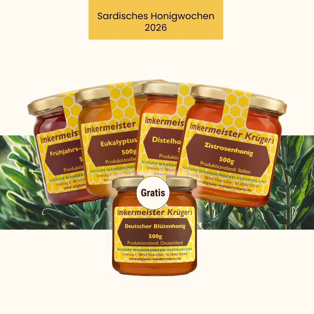 Sardisches Bestseller-Bundle mit 4 ausgewählten italienischen Honigen und Gratis-Honig. nur für kurze Zeit, Allgäuer Wanderimkerei