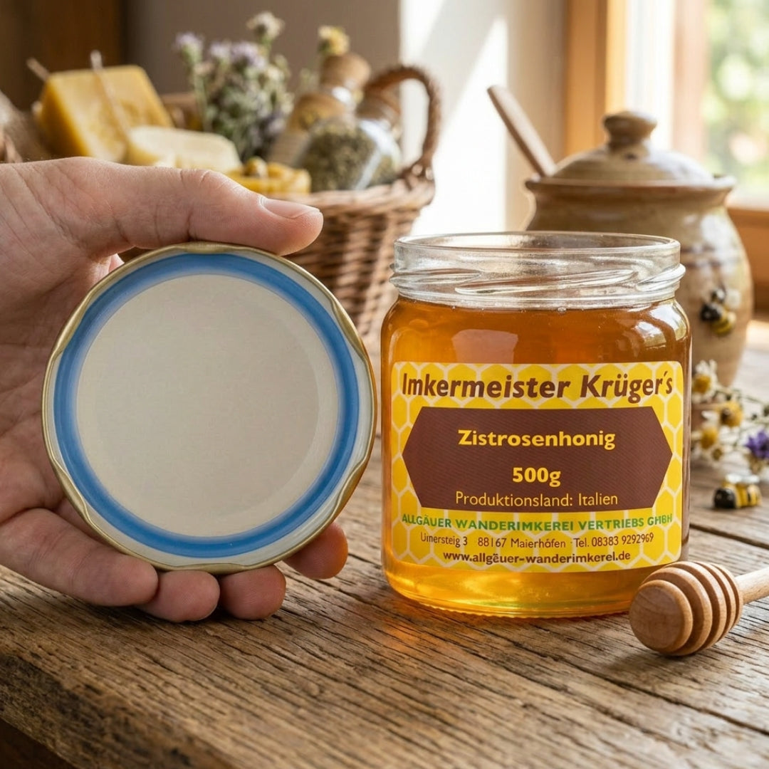 Seltener Zistrosenhonig 500g aus Italien mit BPA-freiem Deckel von der Allgäuer Wanderimkerei