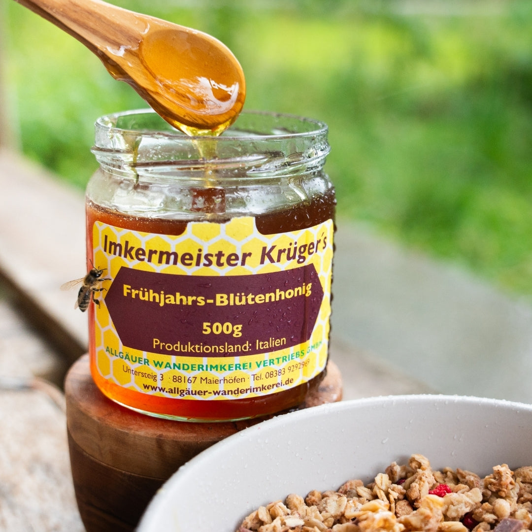 Leckerer Frühjahrs-Blütenhonig 500g aus Italien von der Allgäuer Wanderimkerei, direkt vom Imker