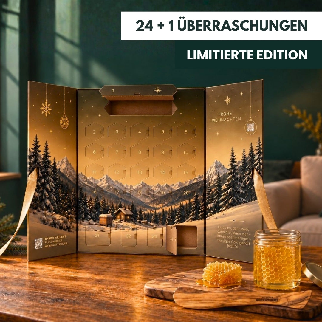 Imkermeister Rainer Krüger's Honig-Adventskalender 2026 von der Allgäuer Wanderimkerei, 24+1 Überraschungen