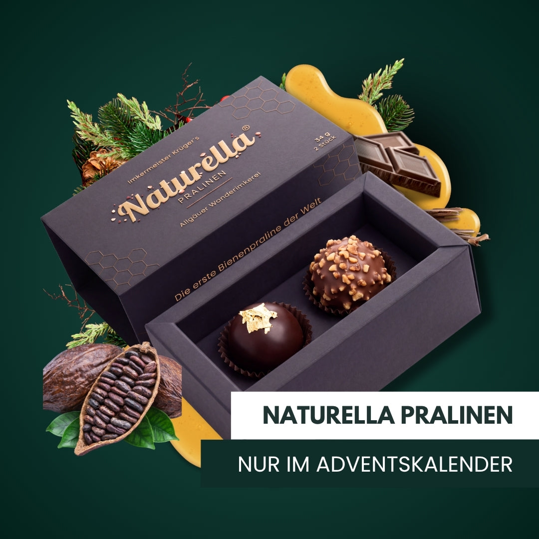 Imkermeister Rainer Krüger's Honig-Adventskalender 2026 von der Allgäuer Wanderimkerei, Naturella Pralinen