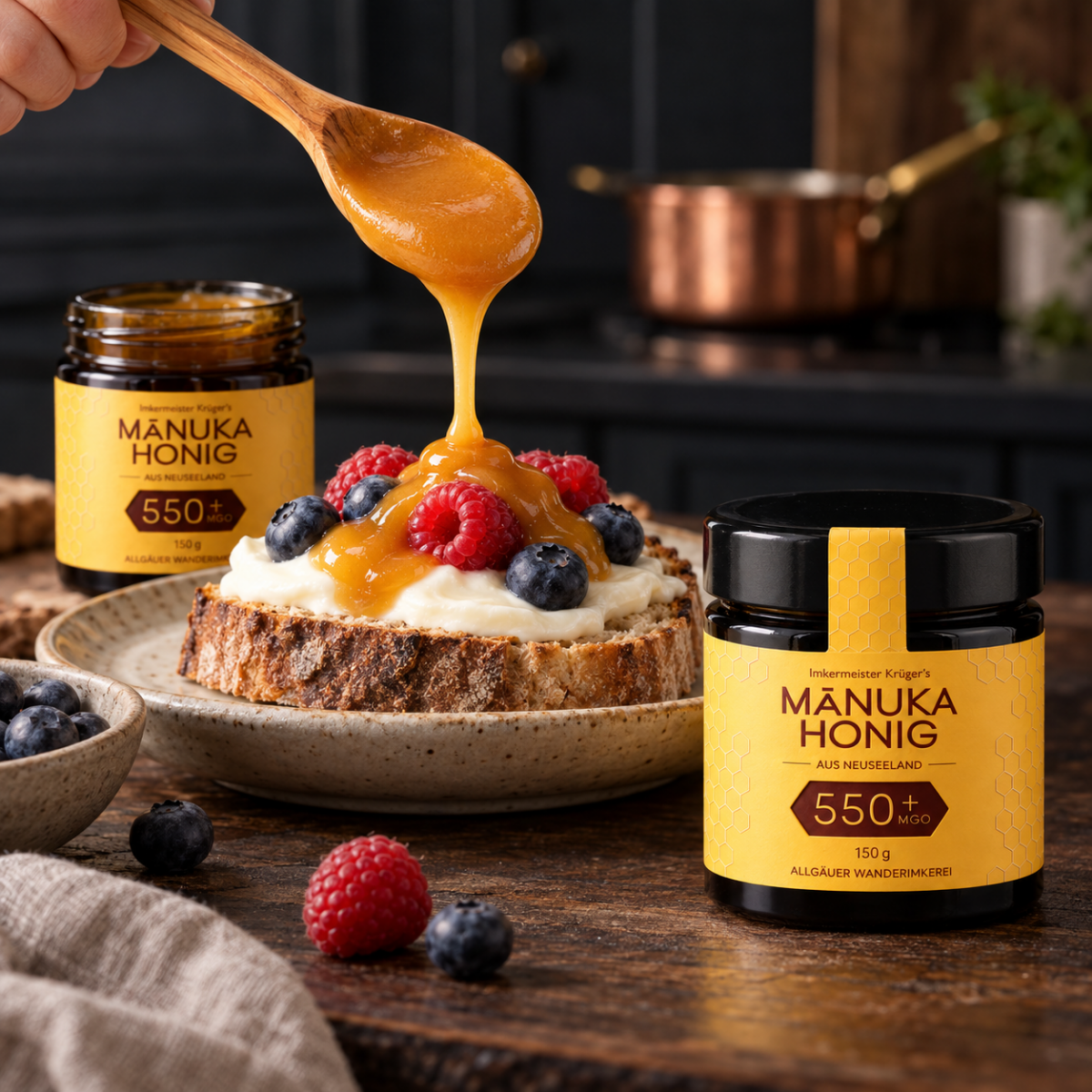 Imkermeister Krüger's Manuka-Honig 150g MGO 550+ aus Neuseeland von der Allgäuer Wanderimkerei – Verwendung