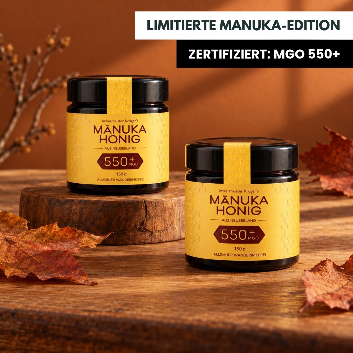 Imkermeister Krüger's Manuka-Honig 150g MGO 550+ aus Neuseeland von der Allgäuer Wanderimkerei – Limitierte Edition